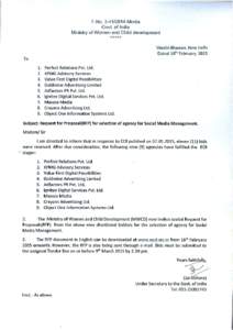 Request For Proposal (RFP) Selection of Media Agency For Social Media Management Ministry of Women & Child Development, Government of India