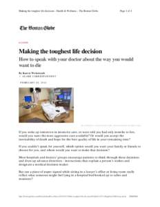 Making the toughest life decision – Health & Wellness – The Boston Globe  Page 1 of 4 G COVER