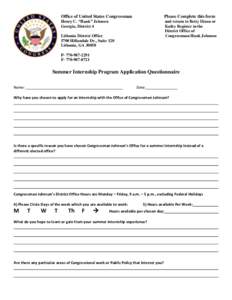 Office of United States Congressman  Please Complete this form Henry C. “Hank” Johnson Georgia, District 4