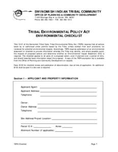 SWINOMISH INDIAN TRIBAL COMMUNITY OFFICE OF PLANNING & COMMUNITY DEVELOPMENTMoorage Way ● La Conner, WAPhone • FAXTRIBAL ENVIRONMENTAL POLICY ACT