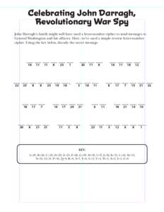 Celebrating John Darragh, Revolutionary War Spy John Darragh’s family might well have used a letter-number cipher to send messages to General Washington and his officers. Here, we’ve used a simple reverse letter-numb