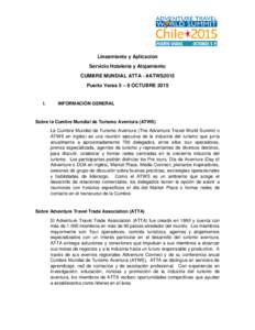 Lineamiento y Aplicación Servicio Hotelería y Alojamiento CUMBRE MUNDIAL ATTA - #ATWS2015 Puerto Varas 5 – 9 OCTUBREI.