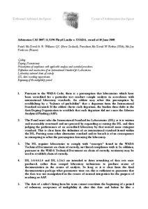 Tribunal Arbitral du Sport  Court of Arbitration for Sport