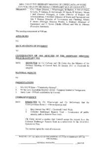 MINUTES OF THE ORDINARY MEETING OF UPPER LACHLAN SHIRE COUNCIL HELD ON THURSDAY 17 FEBRUARY 2011 AT CROOKWELL. PRESENT: Cb-s J Shaw (Mayor), J Wheelwright, M Barlow, S Bill (9.35am), M Coley, P Culhane, B McCormack, M Ma