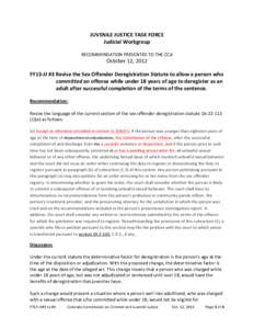 Juvenile Sex Offender Deregistration and Juvenile Escape Recommendations (FY13-JJ3-4) (Oct. 2012)