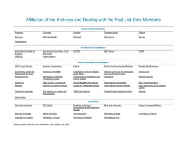 Affiliation of the Archives and Dealing with the Past List-Serv Members Governmental Institutions Argentina Colombia