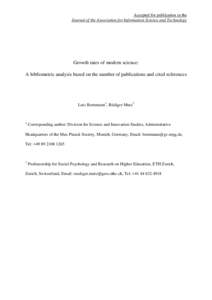 Accepted for publication in the Journal of the Association for Information Science and Technology Growth rates of modern science: A bibliometric analysis based on the number of publications and cited references