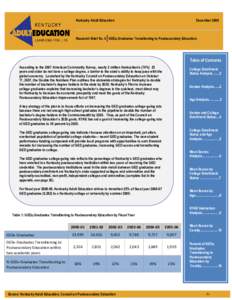 Kentucky Adult Education  December 2008 Research Brief No. 4 GED® Graduates Transitioning to Postsecondary Education