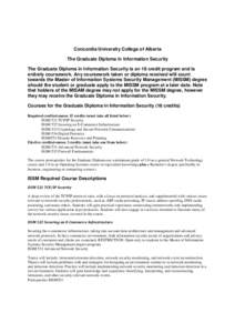 Concordia University College of Alberta The Graduate Diploma in Information Security The Graduate Diploma in Information Security is an 18 credit program and is entirely coursework. Any coursework taken or diploma receiv