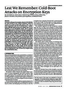 Lest We Remember: Cold-Boot Attacks on Encryption Keys