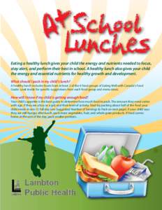 Eating a healthy lunch gives your child the energy and nutrients needed to focus, stay alert, and perform their best in school. A healthy lunch also gives your child the energy and essential nutrients for healthy growth 