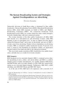 The Korean Broadcasting System and Strategies Against Overdependence on Advertising HANAWA Kazuma