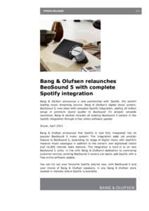 PRESS RELEASE  1/3 Bang & Olufsen relaunches BeoSound 5 with complete