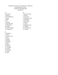 2014 State Cross Country Lot Assignments ‐ Starting Line Saturday October 25, 2014 Sheridan VA Hospital Grounds Sheridan, WY 2A  1. Moorcroft 