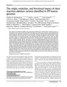 Downloaded from genome.cshlp.org on May 15, Published by Cold Spring Harbor Laboratory Press  Research The origin, evolution, and functional impact of short insertion–deletion variants identified in 179 human