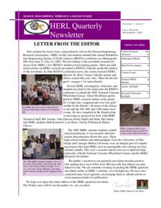 HU M AN ENGINEERING RESEARCH LABORATORIES  HERL Quarterly Newsletter  V O LUME 1 , I SSUE 3