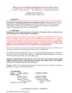 Progressive National Baptist Convention, Inc. Dr. James C. Perkins, President Rev. Kip B. Banks, Sr. Interim General Secretary  EXHIBITOR INFORMATION