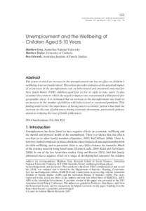 153 AUSTRALIAN JOURNAL OF L ABOUR ECONOMICS Volume 14 • Number 2 • 2011 • pp[removed]Unemployment and the Wellbeing of Children Aged 5-10 Years