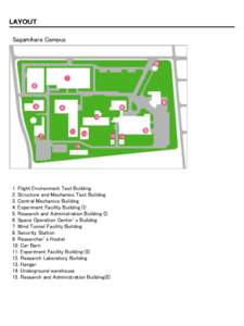 Sagamihara Campus  1. Flight Environment Test Building 2. Structure and Mechanics Test Building 3. Central Mechanics Building 4. Experiment Facility Building (I)