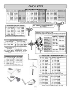 KEYS FOR CLOCKS CLOCK KEYS SINGLE-END CHIME KEYS IN BRASS OR STEEL