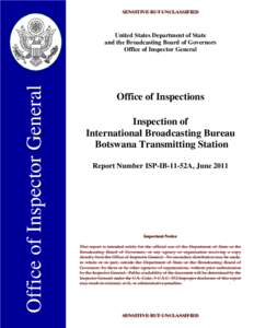 SENSITIVE BUT UNCLASSIFIED SENSITIVE BUT UNCLASSIFIED Office of Inspector General  United States Department of State