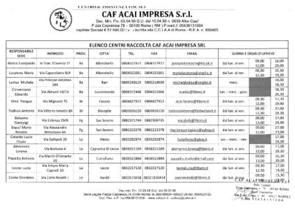 LL L1N I M) C11 ANNIN I LIN LA F INLALL  CAF ACAI IMPRESA S.r.l. Dec. Min. Fin[removed]G.U. del[removed]n[removed]Albo Caaf P.zza Capranica[removed]Roma ( RM ) P.iva/c.f[removed]capitale Sociale € 51.646,00 I.