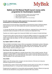MyBnk and Old Mutual Wealth launch money skills programme for Southampton students    