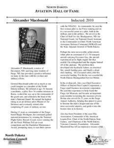 NORTH DAKOTA  AVIATION HALL OF FAME Alexander Macdonald  Inducted: 2010