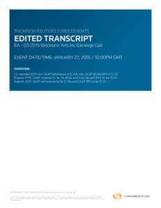 THOMSON REUTERS STREETEVENTS  EDITED TRANSCRIPT EA - Q3 2015 Electronic Arts Inc Earnings Call EVENT DATE/TIME: JANUARY 27, :00PM GMT