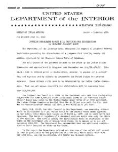 UNITED STATES  CEPARTMENT of the INTERIOR * * * * * * * * * * * * * * * * * * * * *news BUREAU OF INDIAN