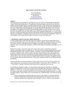 Space, property and the first urbanism M. Gordon Brown Space Analytics, llc PO Box 565 Wauconda, IL[removed]www.spaceanalytics.com