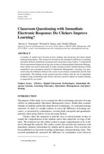 Decision Sciences Journal of Innovative Education Volume 6 Number 1 January 2008 Printed in the U.S.A.  Classroom Questioning with Immediate