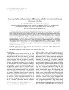 Indian Journal of Natural Products and Resources Vol. 2(4), December 2011, pp[removed]A survey of ethnomedicinal plants of Darjeeling hills for their antimicrobial and antioxidant activities Jayati Saha1, Prabir K Sarka