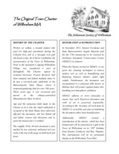 The Original Town Charter of Wilbraham MA HISTORY OF THE CHARTER  RESTORATION & REPRODUCTION