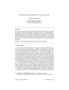 Floating-point arithmetic in the Coq system a,1 Guillaume Melquiond  a INRIA Saclay  Île-de-France,