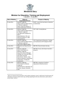 Ministerial Diary: Minister for Education, Training and Employment