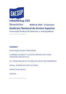 InfoSNESup 253 Newsletter MAIO deª quinzena Sindicato Nacional do Ensino Superior Associação Sindical de Docentes e Investigadores