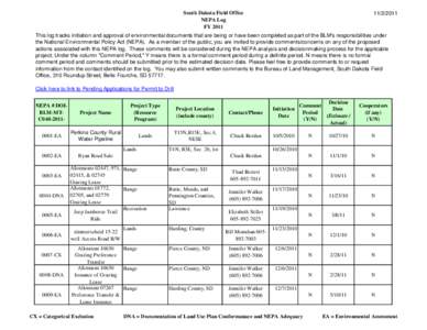 South Dakota Field Office NEPA Log FY[removed]