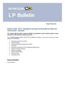 th  Friday 8 May 2015 BulletinNavigation through the Great Barrier Reef and Torres Strait - Australia