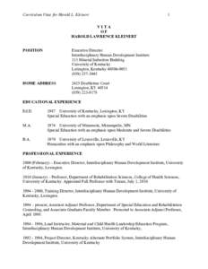 Curriculum Vitae for Harold L. Kleinert  1 VITA OF