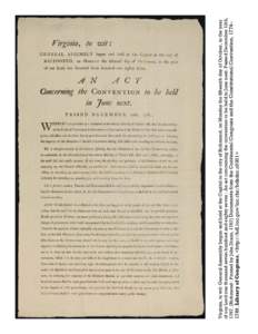 Lesson Plan: “We, the People vs. We, the State”: The Virginia Ratifying Convention Handout: Virginia, to Wit (Broadside) Handout: “We, the People vs. We, the State”: The Virginia Ratifying Convention Debate Scrip