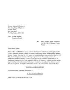 Colonel Andrew M. Perkins, Jr. U.S. Army Corps of Engineers Norfolk District 803 Front Street Norfolk, Virginia[removed]Attn: