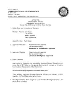 County of Placer SHERIDAN MUNICIPAL ADVISORY COUNCIL P. O. Box 185 Sheridan, CA[removed]County Contact: Administrative Aide[removed]APPROVED