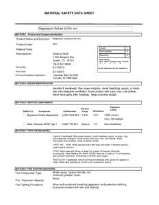 MATERIAL SAFETY DATA SHEET  Magnesium Sulfate 2.25% w/v SECTION 1 . Product and Company Idenfication  Product Name and Synonym: