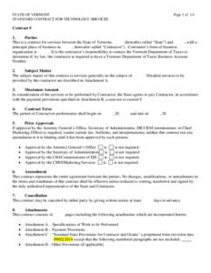 STATE OF VERMONT STANDARD CONTRACT FOR TECHNOLOGY SERVICES Page 1 of 14  Contract #