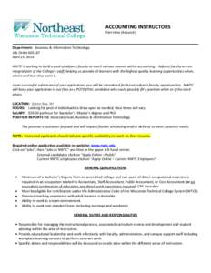 ACCOUNTING INSTRUCTORS Part-time (Adjunct) Department: Business & Information Technology Job Order[removed]April 25, 2014