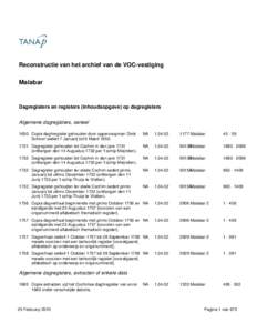 Reconstructie van het archief van de VOC-vestiging  Malabar Dagregisters en registers (inhoudsopgave) op dagregisters Algemene dagregisters, serieel