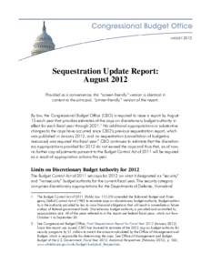 Sequestration Update Report: August 2012