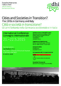 Deutsches Historisches Institut in Rom Istituto Storico Germanico di Roma  Cities and Societies in Transition?