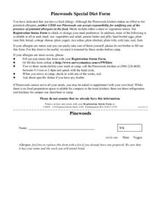 Pinewoods Special Diet Form You have indicated that you have a food allergy. Although the Pinewoods kitchen makes an effort to list potential allergens, neither CDSS nor Pinewoods can accept responsibility for notifying 